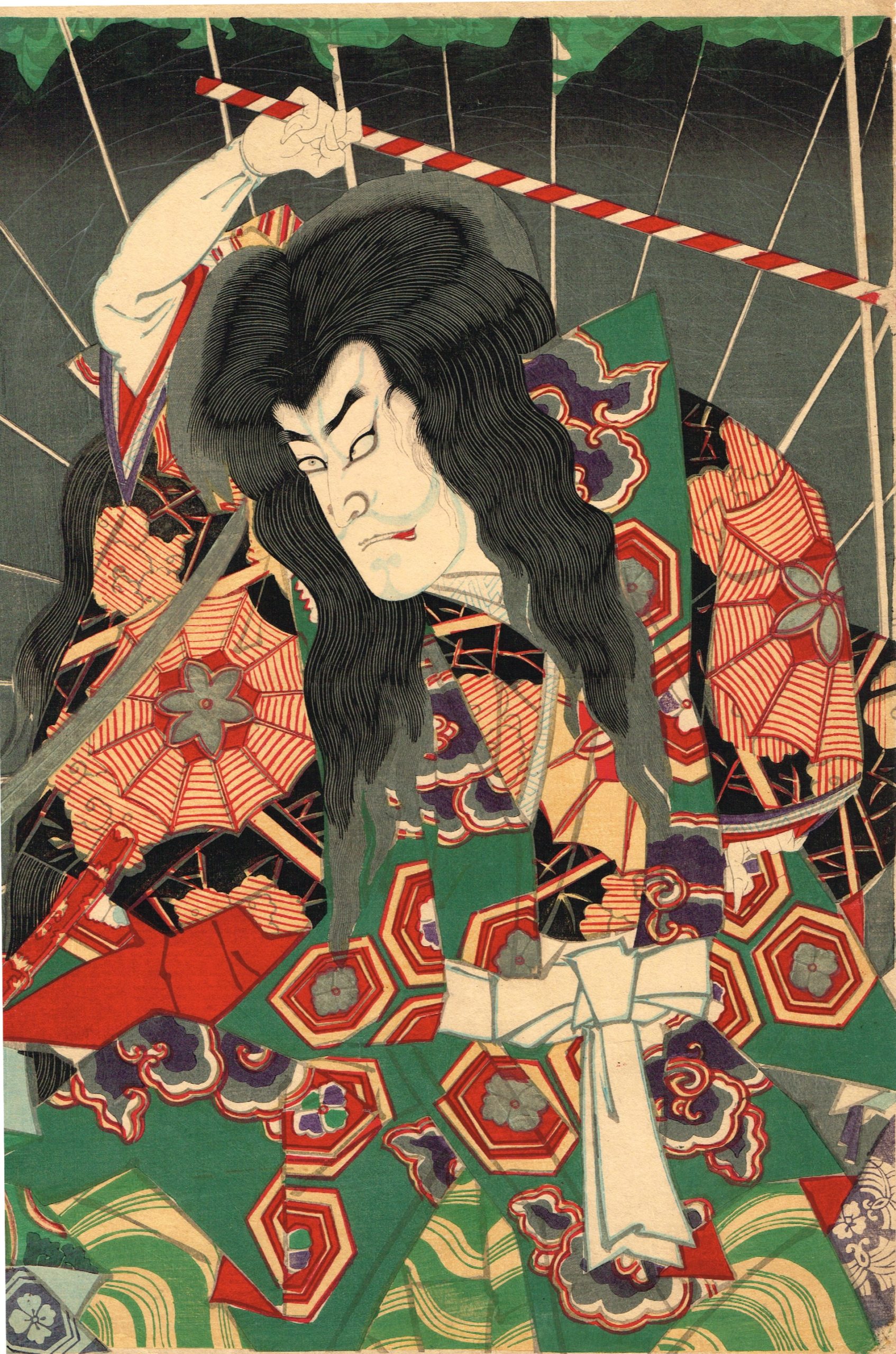 K-126B歌舞伎：木版画：豊国画： 浮世絵 6枚 豊国画 木版画 歌舞伎 役者絵 錦絵 二枚続三